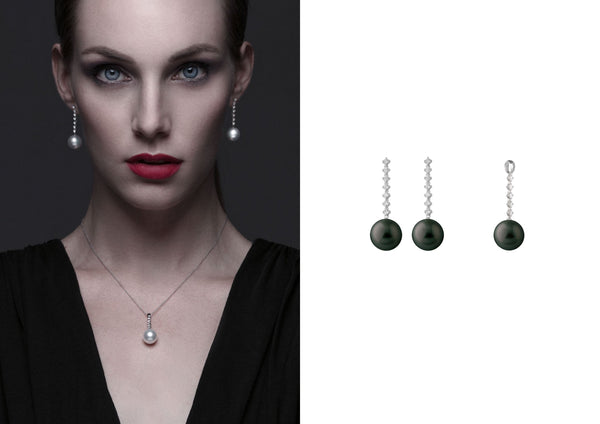Timeless Drop Diamond & Pearl Earrings & Pendant Necklace
