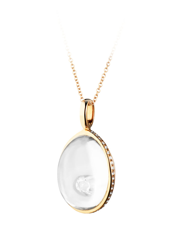Anna P Medium Egg Pendant Necklace with Diamond Bezel